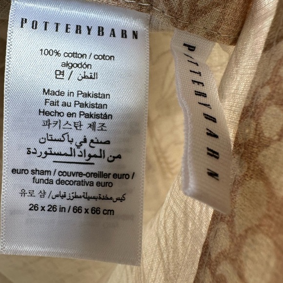 3 Pottery Barn Decorative Pillow Sham Euro Cora Beige Tan 26x26 Floral NWOT - Picture 7 of 8